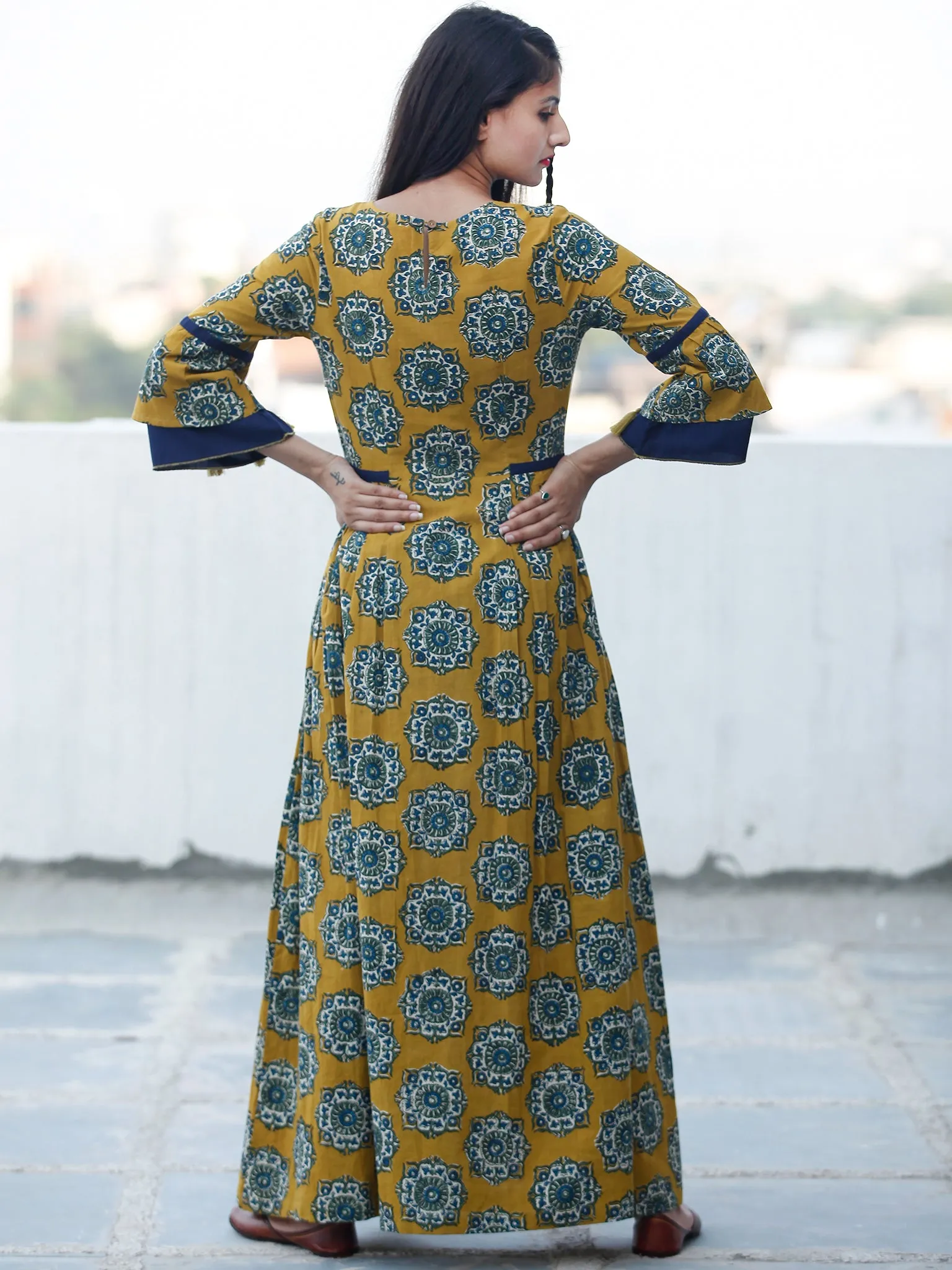 EVENING ELEGANCE - Hand Block Printed Long Cotton Dress - D348F1814