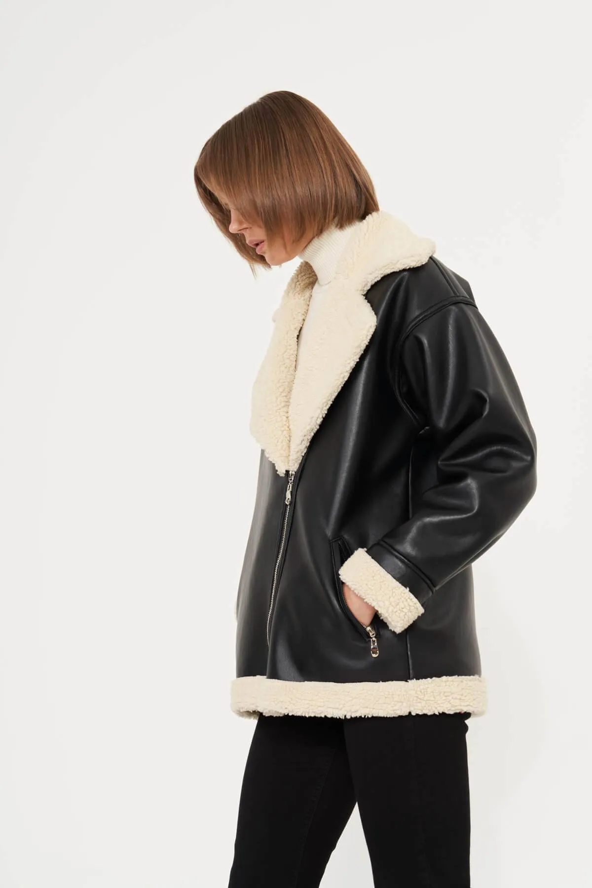 Fleece Lined Leather Milla Jacket