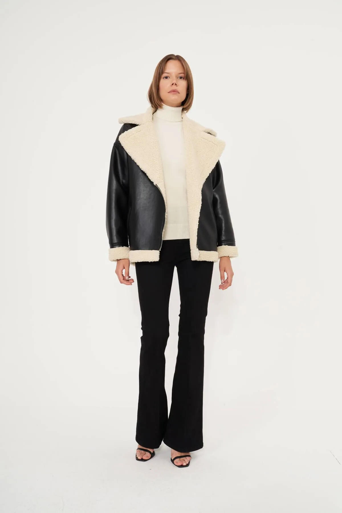 Fleece Lined Leather Milla Jacket