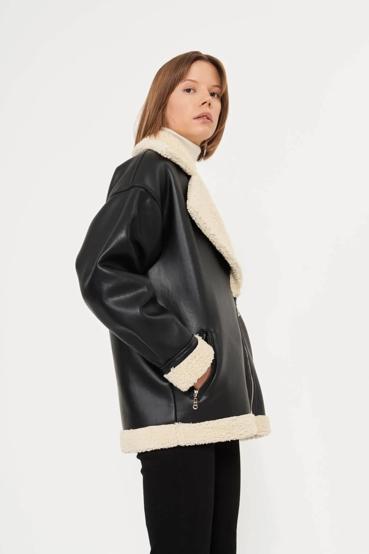 Fleece Lined Leather Milla Jacket