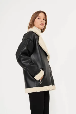 Fleece Lined Leather Milla Jacket