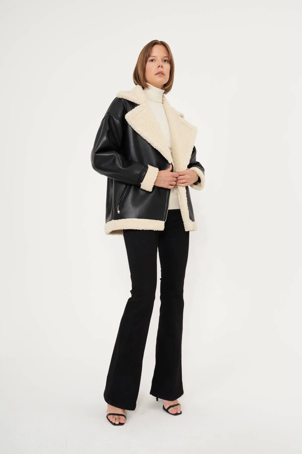 Fleece Lined Leather Milla Jacket