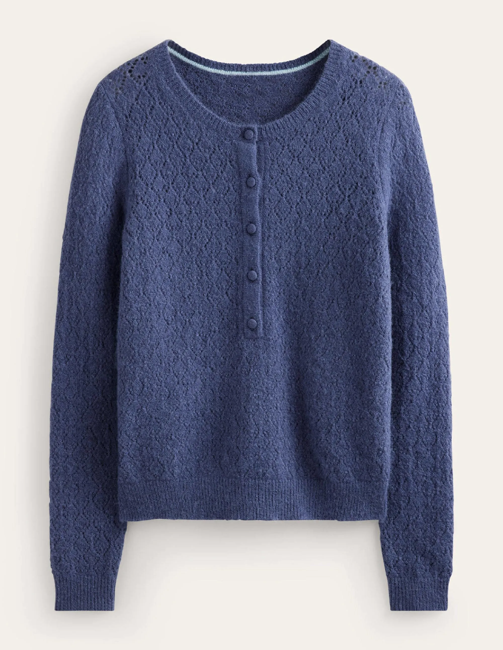 Fluffy Henley Pointelle Jumper-Nightshadow Blue
