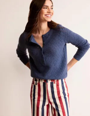 Fluffy Henley Pointelle Jumper-Nightshadow Blue