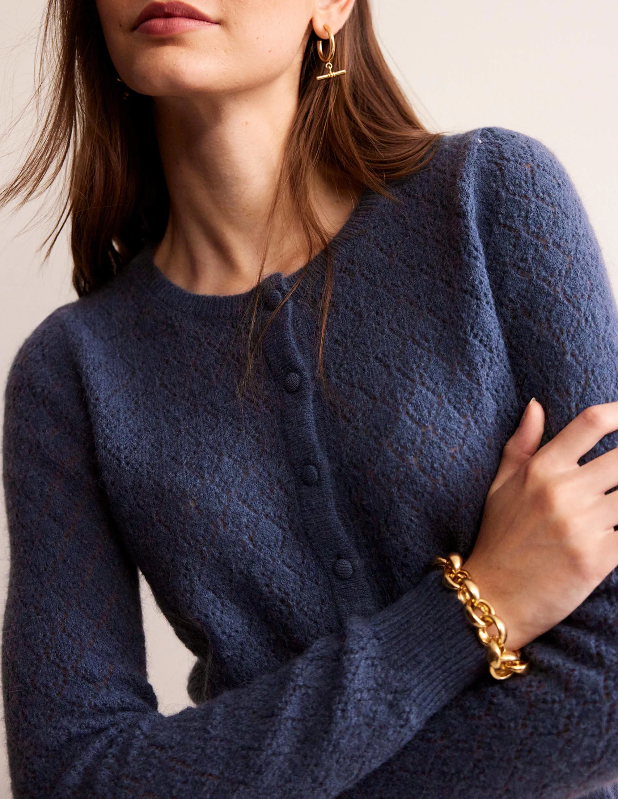 Fluffy Henley Pointelle Jumper-Nightshadow Blue