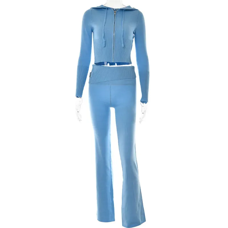 Gabriella - Gebreide lounge set: Cozy hoodie & flared pants in soft stretch