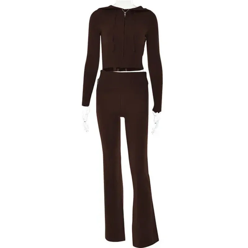 Gabriella - Gebreide lounge set: Cozy hoodie & flared pants in soft stretch