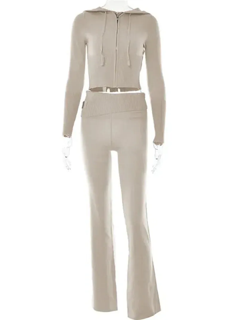 Gabriella - Gebreide lounge set: Cozy hoodie & flared pants in soft stretch