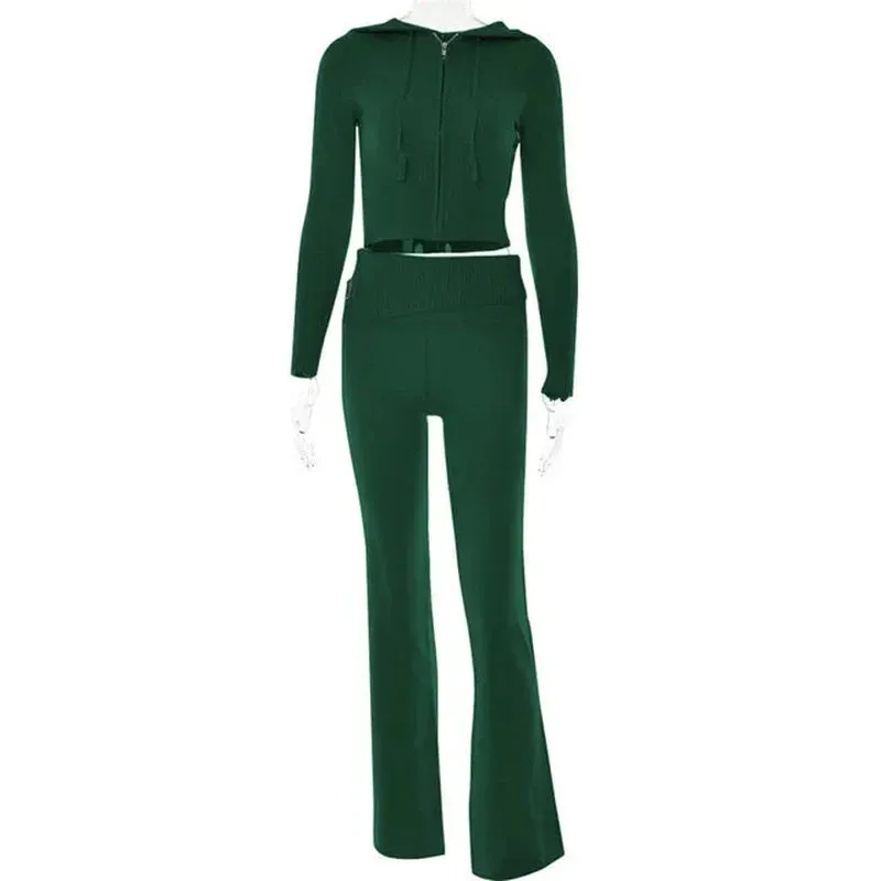 Gabriella - Gebreide lounge set: Cozy hoodie & flared pants in soft stretch
