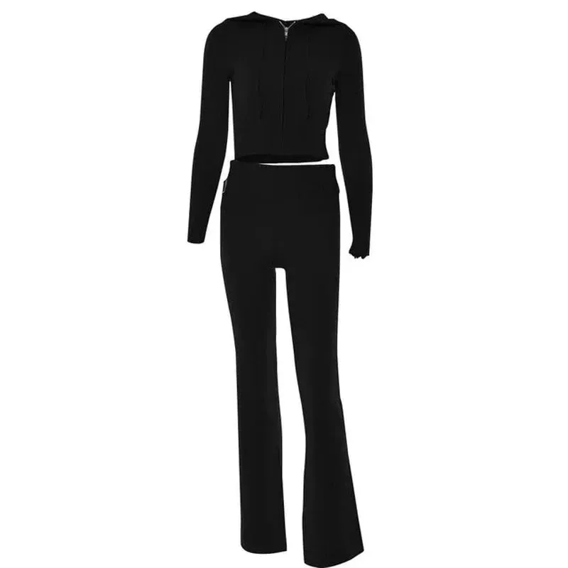 Gabriella - Gebreide lounge set: Cozy hoodie & flared pants in soft stretch
