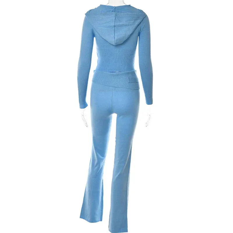 Gabriella - Gebreide lounge set: Cozy hoodie & flared pants in soft stretch