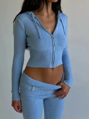 Gabriella - Gebreide lounge set: Cozy hoodie & flared pants in soft stretch