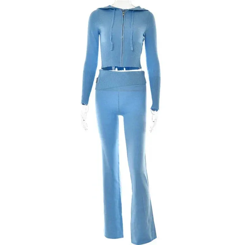 Gabriella - Gebreide lounge set: Cozy hoodie & flared pants in soft stretch