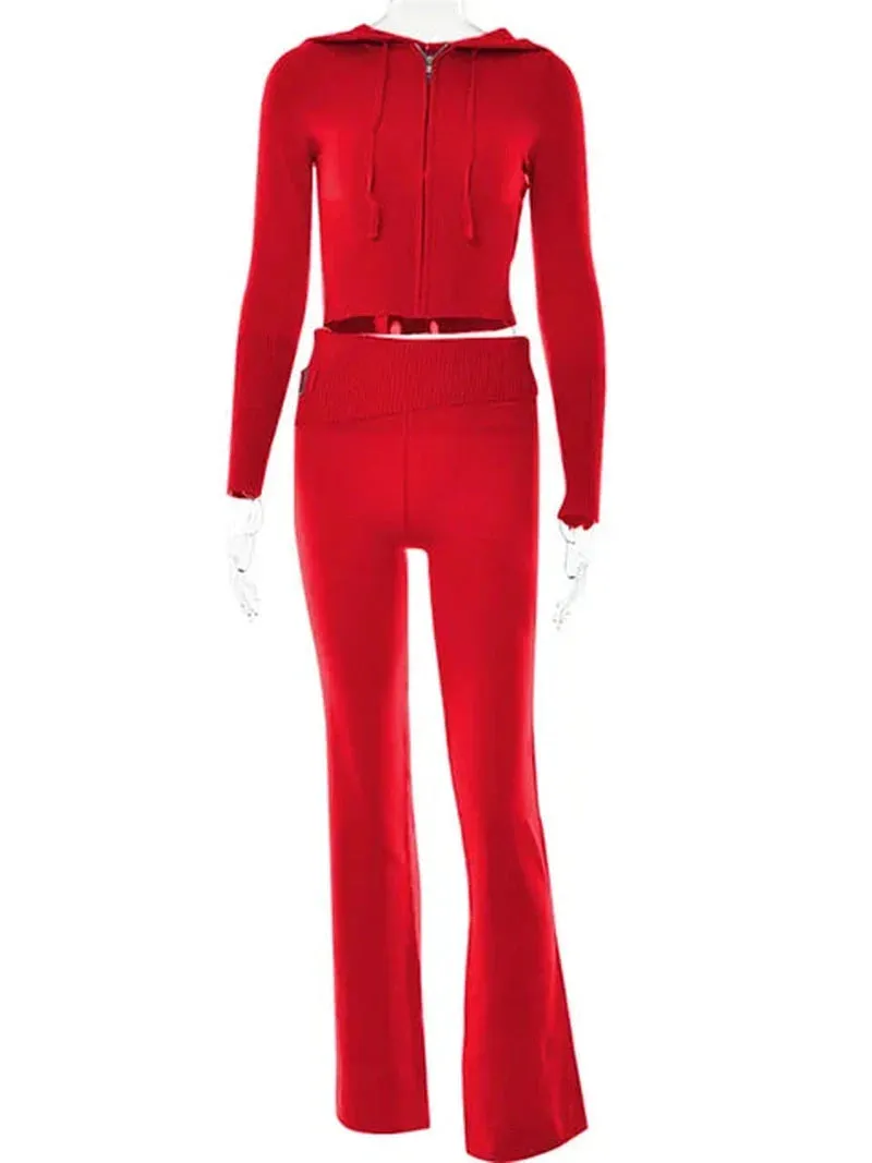 Gabriella - Gebreide lounge set: Cozy hoodie & flared pants in soft stretch