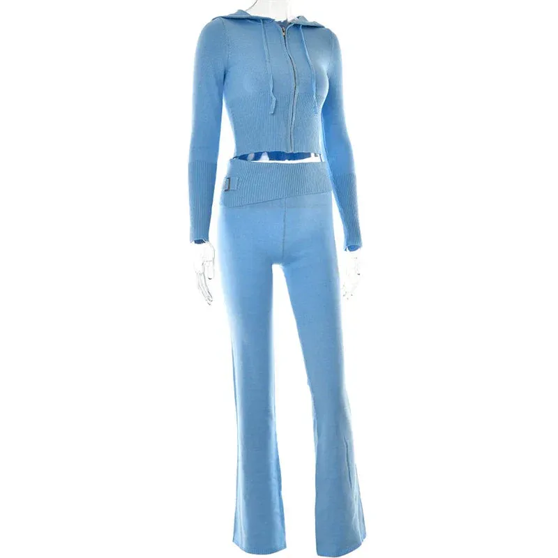 Gabriella - Gebreide lounge set: Cozy hoodie & flared pants in soft stretch