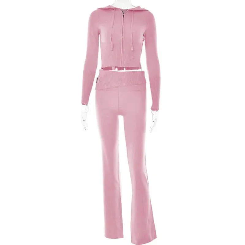 Gabriella - Gebreide lounge set: Cozy hoodie & flared pants in soft stretch