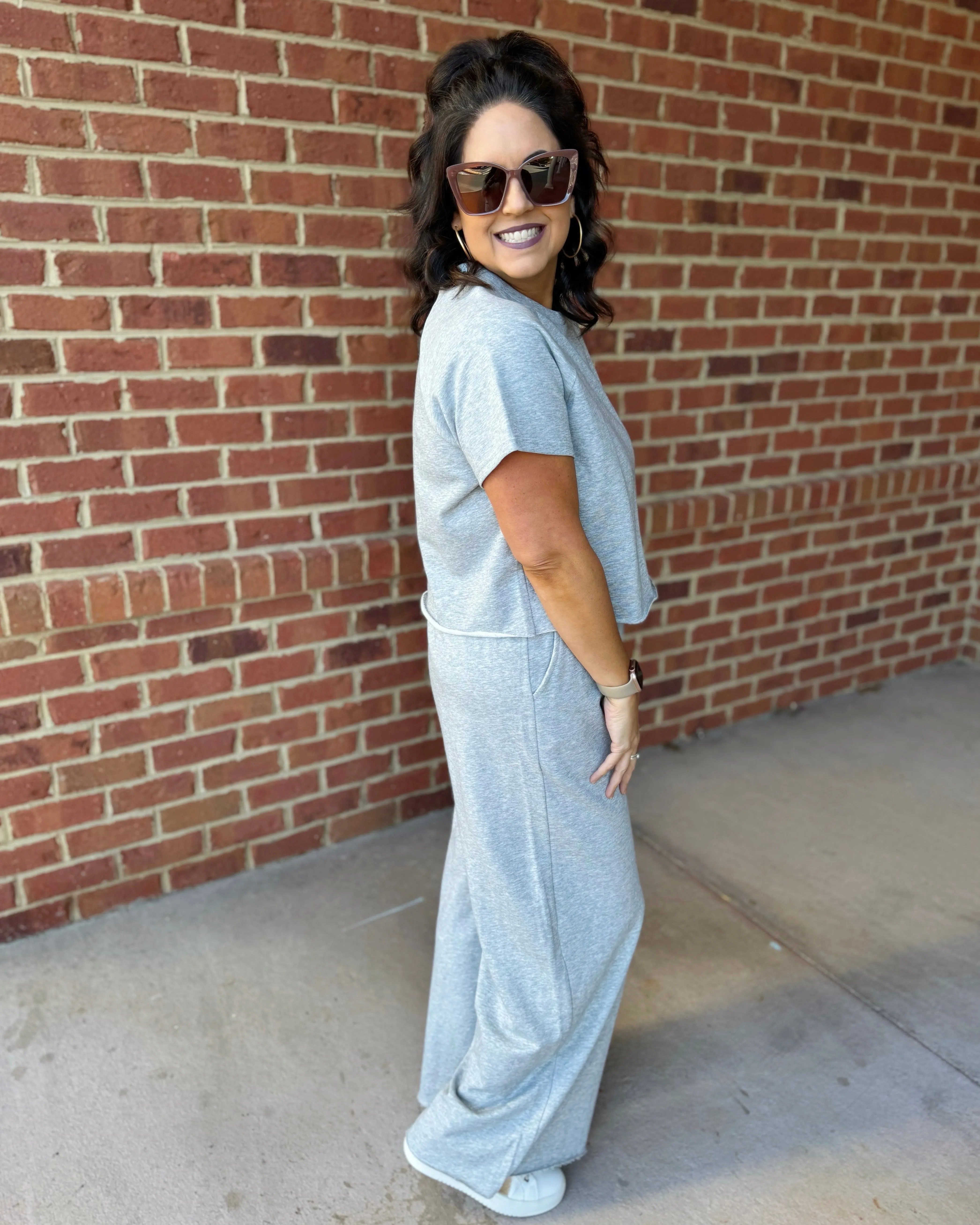 Gianna Wide Leg Pants in Heather Grey