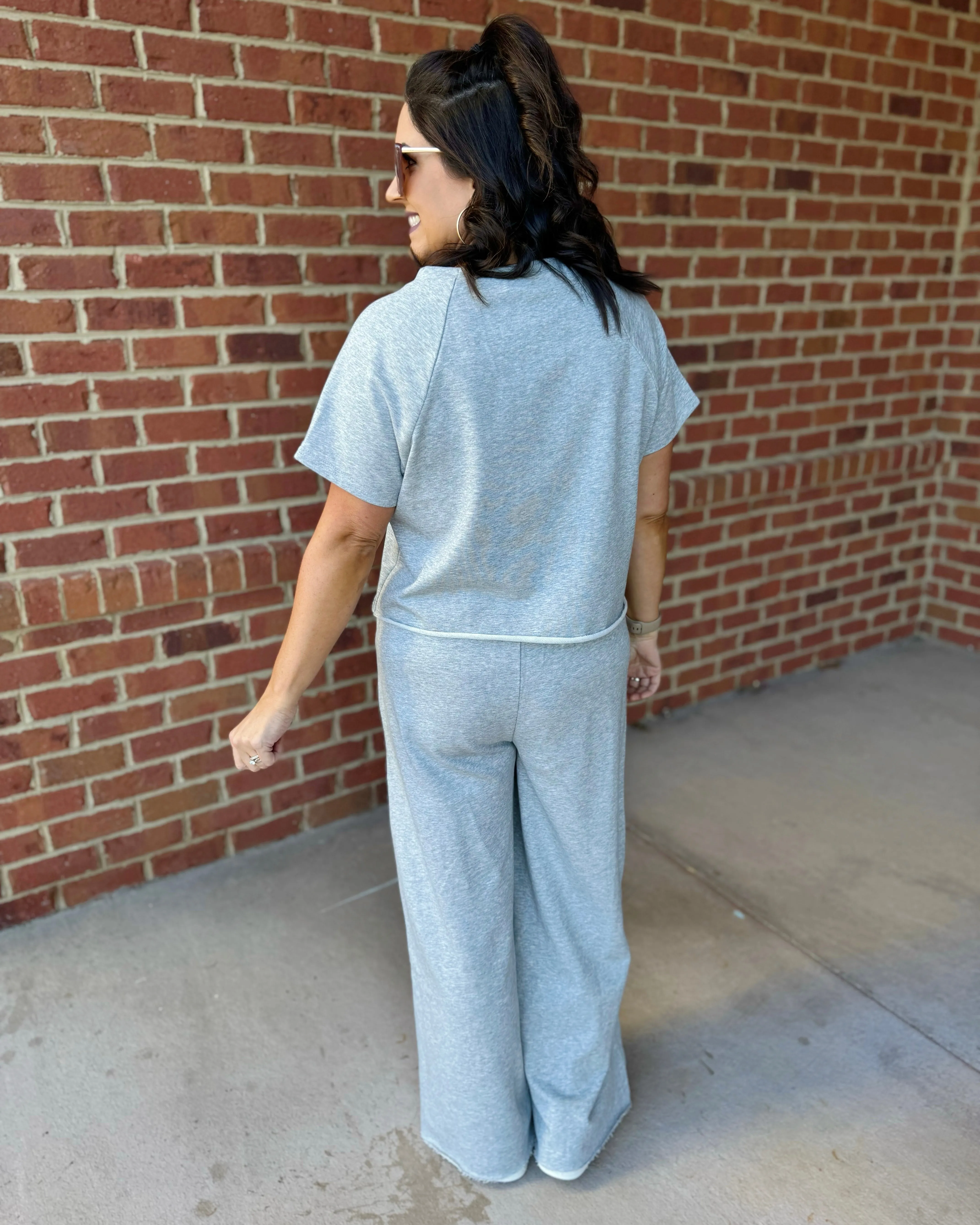 Gianna Wide Leg Pants in Heather Grey