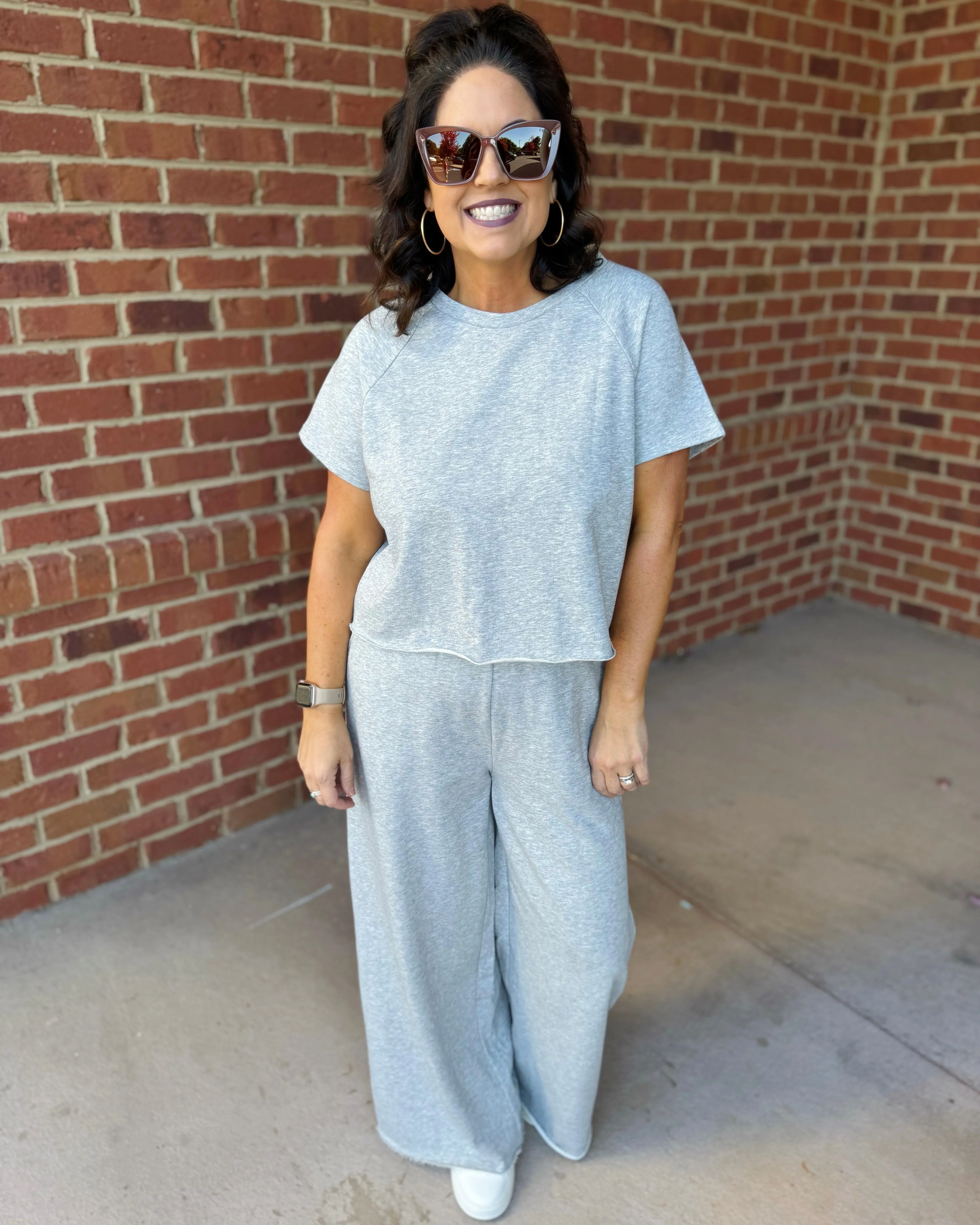 Gianna Wide Leg Pants in Heather Grey