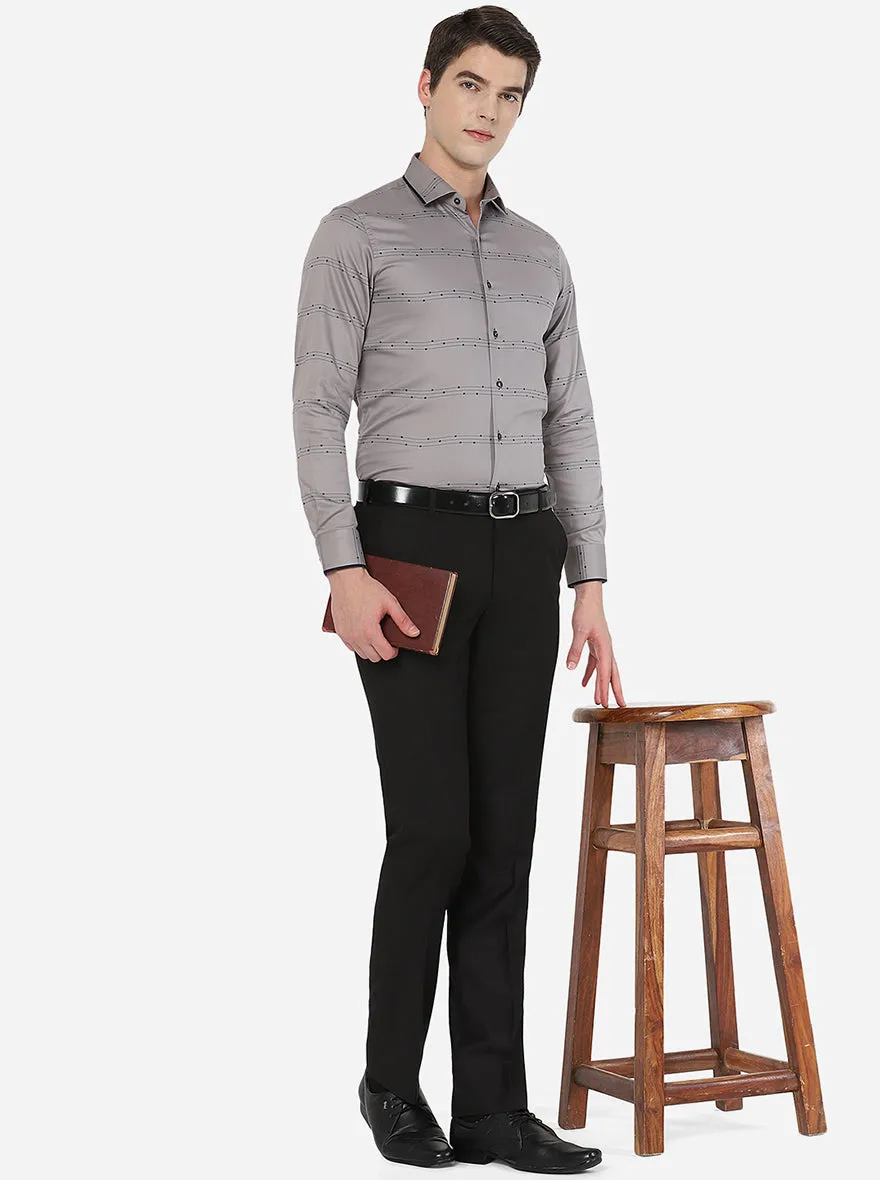 Grey & Blue Printed Slim Fit Party Wear Shirt | JB Studio