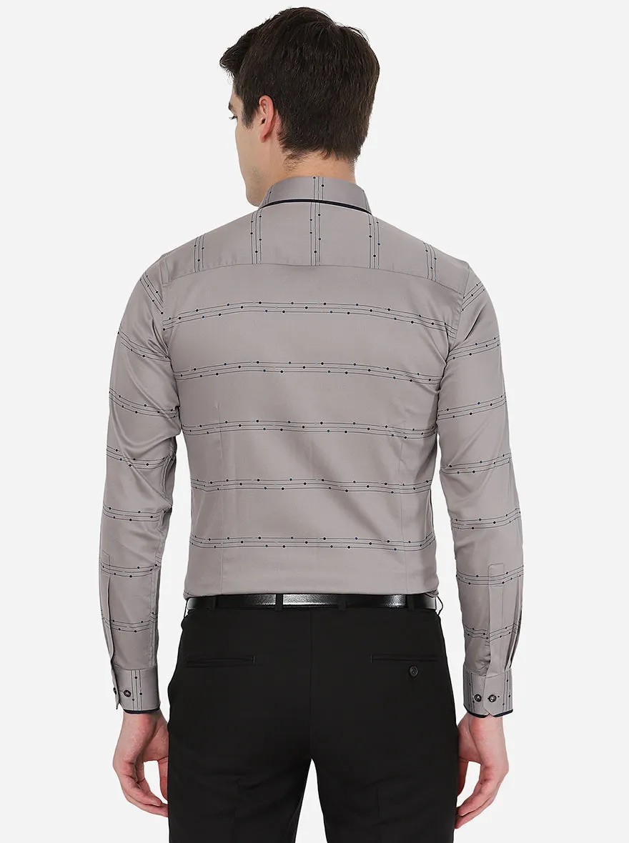 Grey & Blue Printed Slim Fit Party Wear Shirt | JB Studio