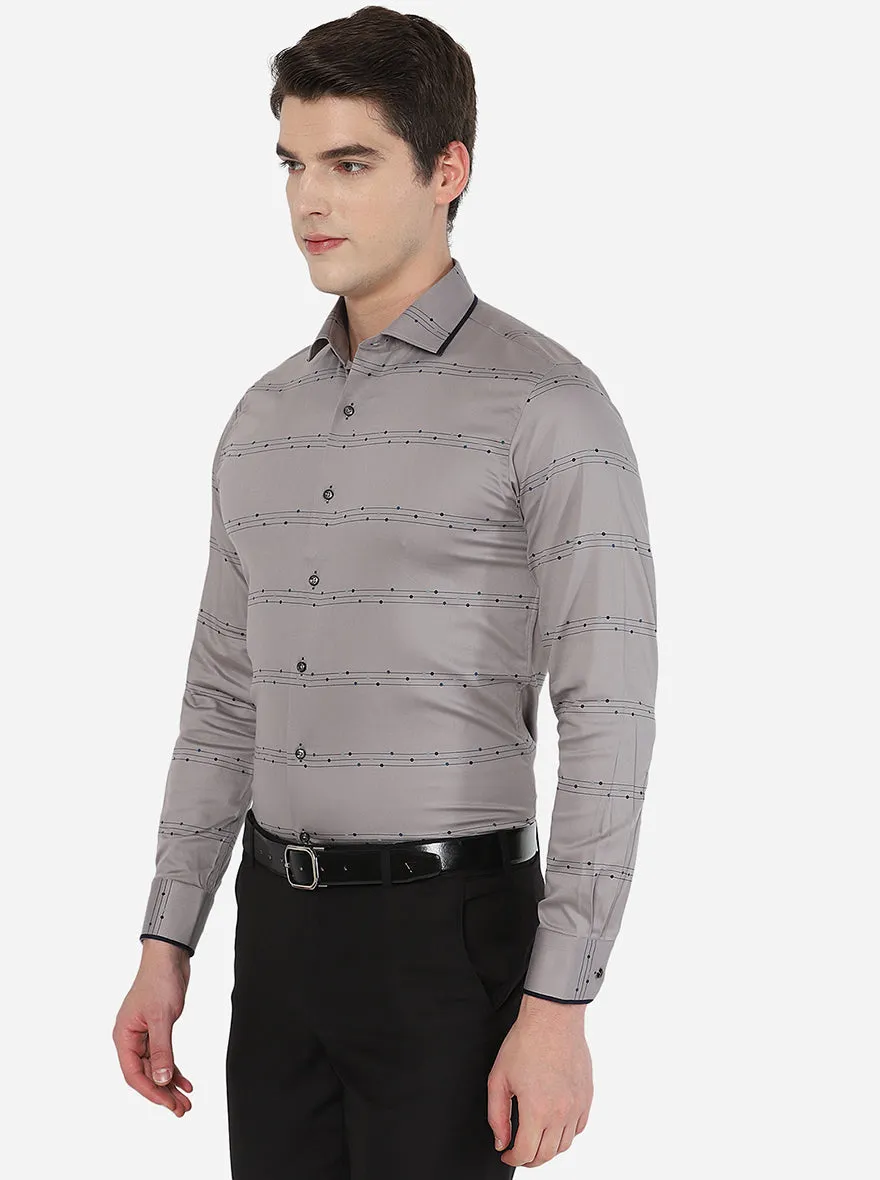 Grey & Blue Printed Slim Fit Party Wear Shirt | JB Studio
