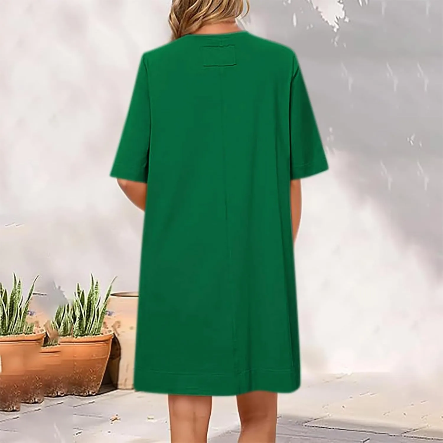 hlysgo Dresses for Women 2025 Summer Short Sleeve Crew Neck Vacation Beach Dress Casual Loose Fit Knee Length Mini Dress