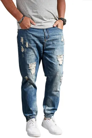 Men's Ripped Jogger Jeans Distressed Denim Harem Pants Plus Size