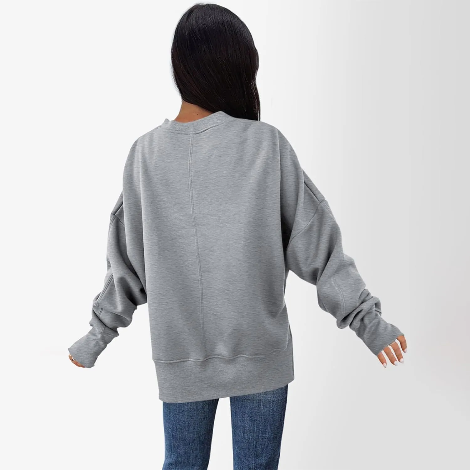 Oversized Sweatshirts for Women 2024 Fall Crew Neck Long Sleeve Tunic Tops Hoodless Cute Side Slit Pull Over Outfits