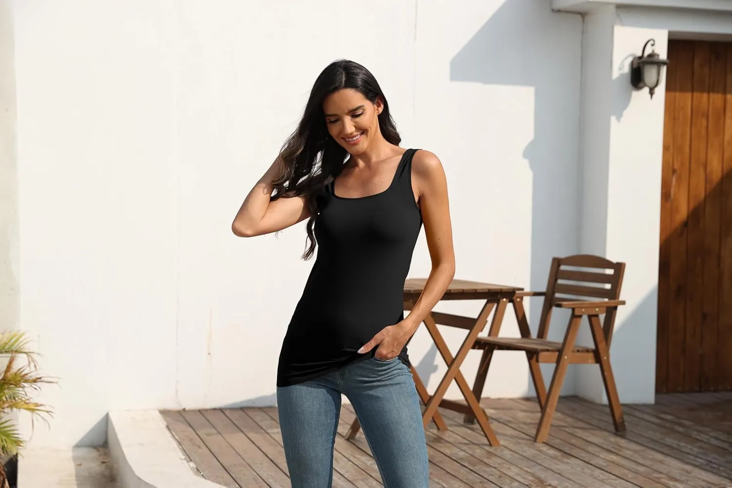 TAIPOVE Square Neck Long Tank Tops for Women Basic Sleeveless Layering Tunic Shirt Ladies Cotton Camis Undershirts 3-Pack