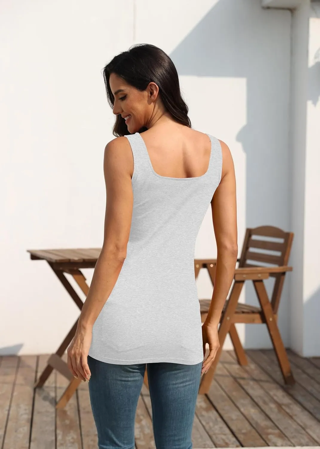 TAIPOVE Square Neck Long Tank Tops for Women Basic Sleeveless Layering Tunic Shirt Ladies Cotton Camis Undershirts 3-Pack