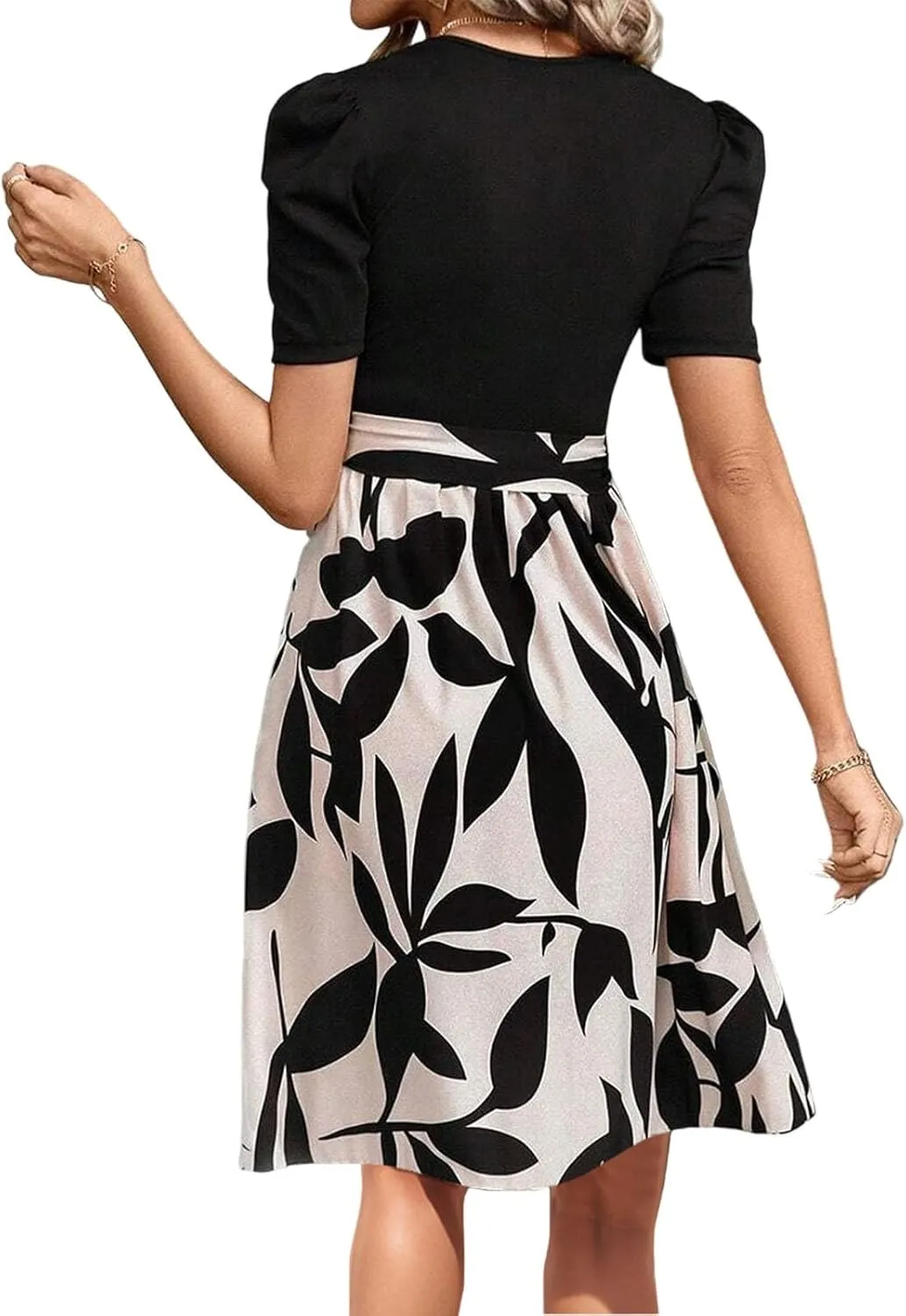 TWGONE Summer Dresses for Women Short Sleeve Casual Midi Dress Floral Print Flowy Church Wedding Guest Dresses with Belt