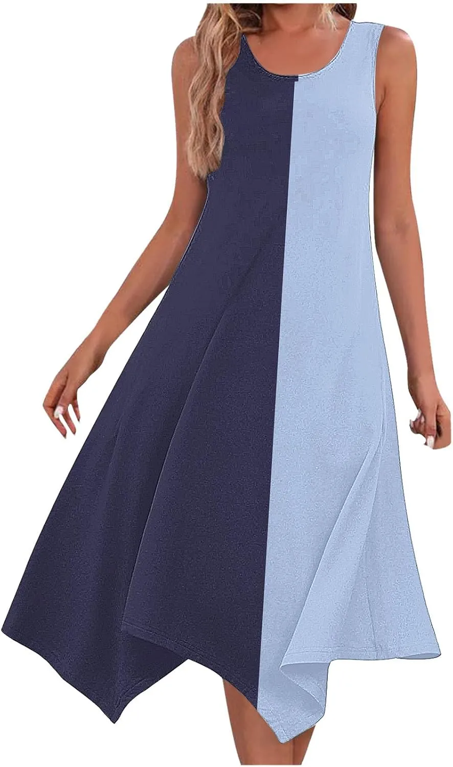 Womens Casual Midi Dresses Loose Fit Printed Tank Dress Casual Lightweight Dress Summer Vacation Dresses