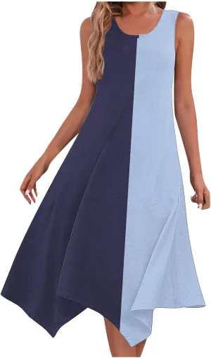 Womens Casual Midi Dresses Loose Fit Printed Tank Dress Casual Lightweight Dress Summer Vacation Dresses