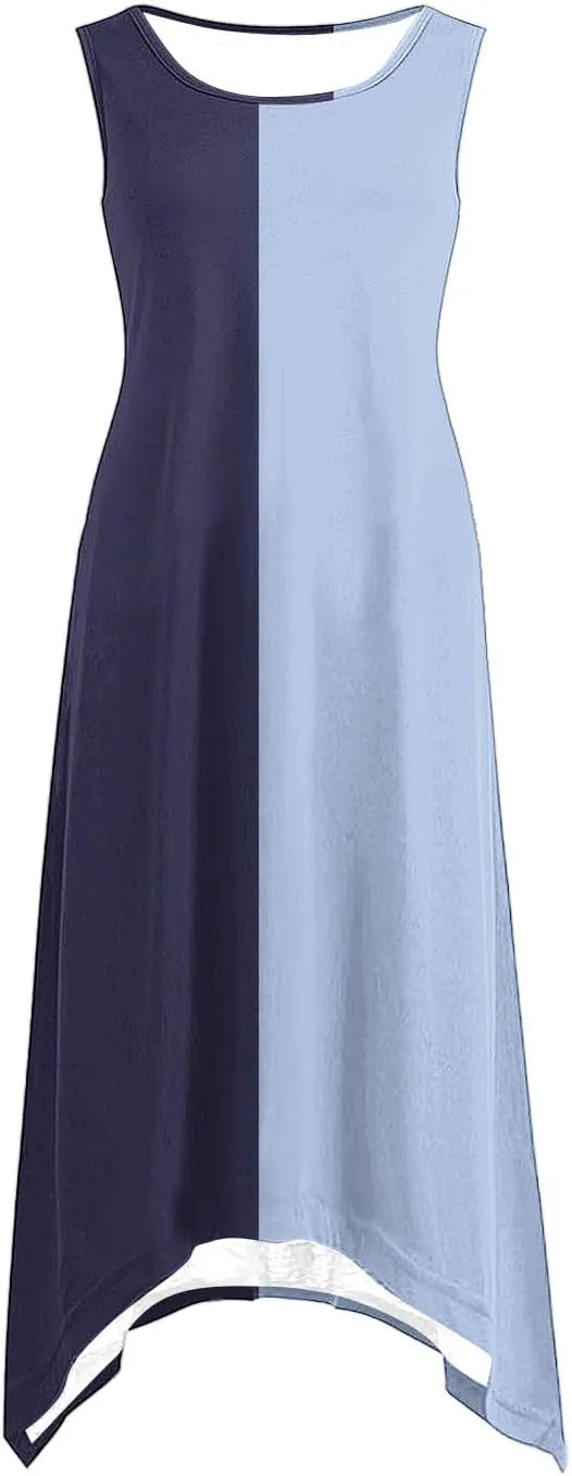 Womens Casual Midi Dresses Loose Fit Printed Tank Dress Casual Lightweight Dress Summer Vacation Dresses