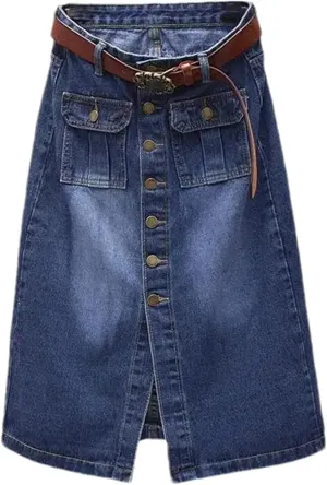 WomenS High Waist Denim Pencil Skirt  Single-Breasted Midi with Front Split Skirts