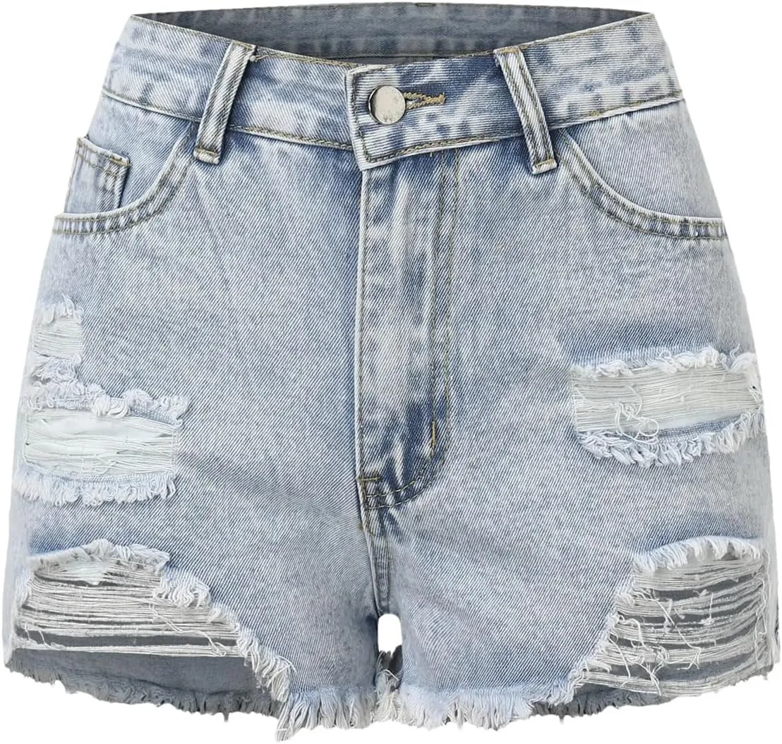 Women's Jeans Shorts Summer Fashion Ripped Jeans Pants with Holes Washed High Waisted Skinny Denim Shorts