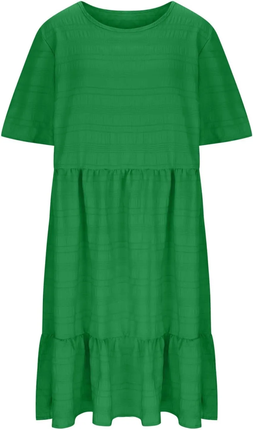 Women's Plus Size Midi Dresses for Curvy Women Summer Short Sleeve Casual Ruffle Swing A-line Flowy Dress 2025