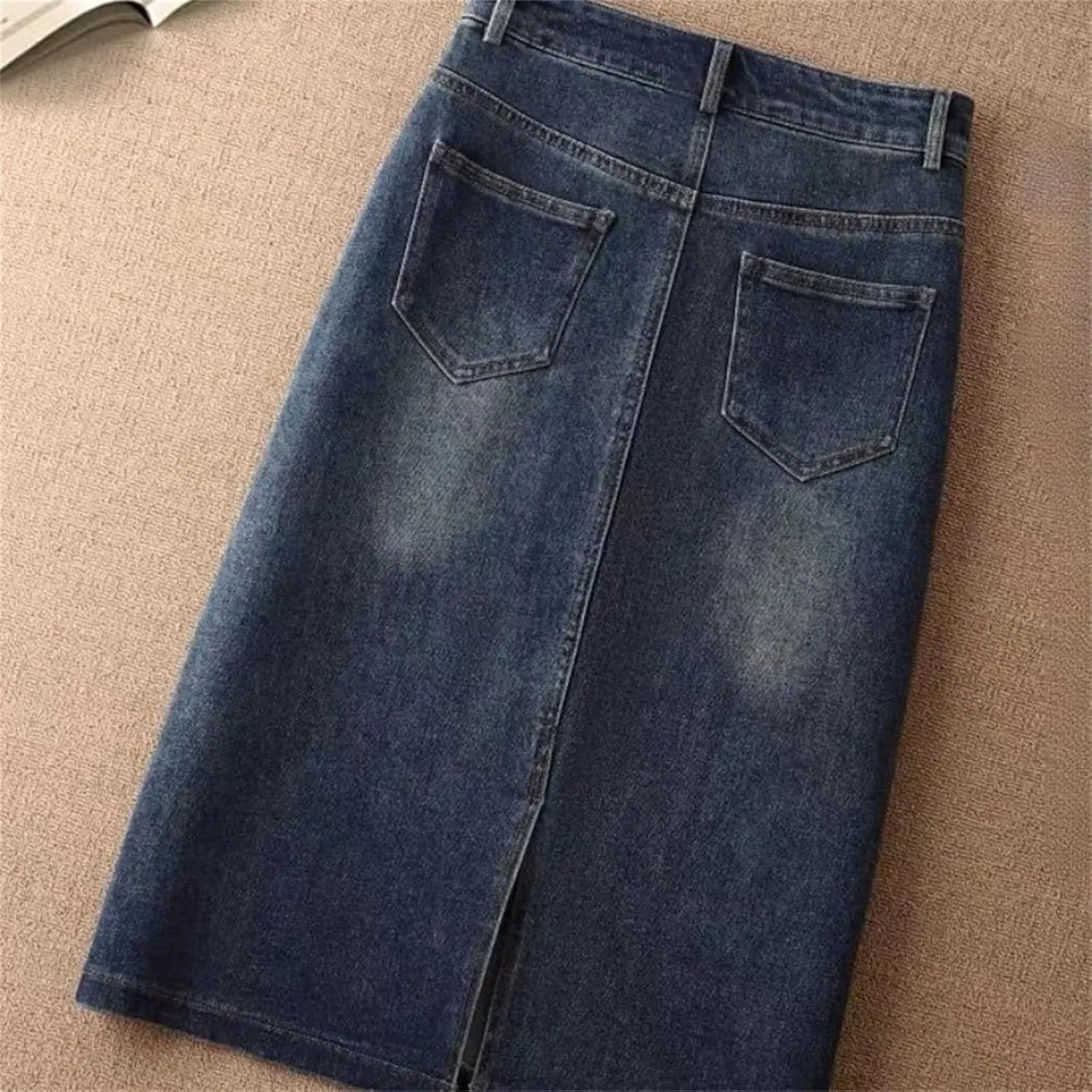 Women's Summer Hip-Covering Midi Denim Skirt High Waist A Line Streetwear Casual Jean Short Skirt